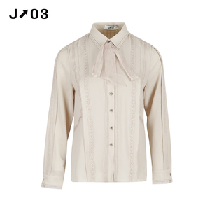 2折特卖款j↗03简约冬季时尚米色拼接领带女士衬衣 J142202103