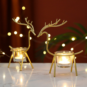 北欧ins创意麋鹿烛台摆件餐桌面房间装饰品浪漫烛光晚餐道具摆设