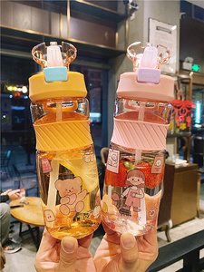 韩版大容量弹盖清新吸管塑料杯男女防烫刻度运动水壶便携水杯子