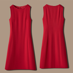 大红色小个子职业西装连衣裙秋季新款通勤气质中裙高腰纯色工作服