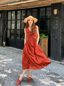 ONLY INSOLA官方旗舰店法式复古红色无袖吊带连衣裙女夏季宽松显