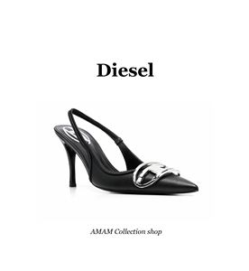全球购 Diesel 迪赛潮流时尚尖头LOGO金属扣高跟凉鞋女单鞋