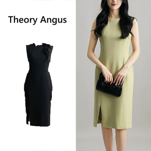 Theory Angus 春夏新款黑色无袖中长款优雅修身新中式旗袍连衣裙