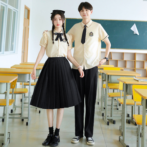 学院风校服初高中小学生六年级毕业季班服宽松套装韩版短袖衬衫女