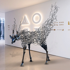 酒店大厅售楼处抽象小鹿落地雕塑摆件不锈钢玻璃钢工艺品创意装饰