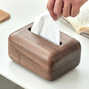 整木北美黑胡桃木纸巾盒实木客厅家用民宿木制餐巾纸盒木质抽纸盒