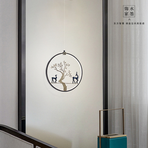 新中式单头小吊灯全铜餐厅茶室灯圆形床头楼梯入户花园玄关吊线灯