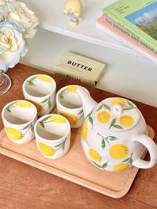 日式风手绘可爱陶瓷茶壶茶杯组合家用茶具套装凉水壶花茶壶
