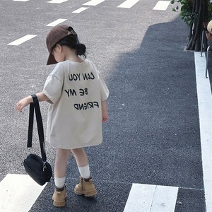夏季女童短袖t恤儿童装韩版字母印花半袖女宝宝纯棉宽松上衣长t潮