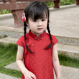 女童新款夏季汉服旗袍儿童唐装连衣裙中国风红色小女孩改良旗袍裙