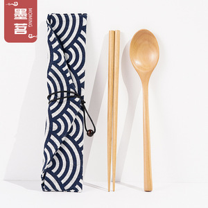 厂家直销荷木本色勺筷二件套装日韩式和风木质勺筷子便携餐具定购