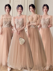 出租香槟色伴娘服平时可穿2024新款夏季气质小众姐妹团晚礼服裙女