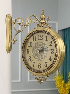 欧式双面挂钟现代轻奢客厅两面钟表美式田园餐厅挂墙石英钟家用表