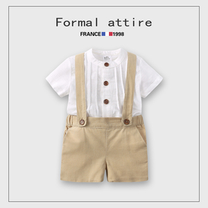 一周岁生日男宝宝装婴儿衣服夏天背带两件套男童生日短袖花童礼服