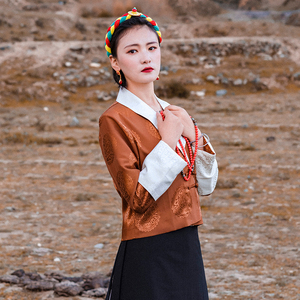 改良上衣不丹外套藏族服装女新式春秋季宽松拉萨藏装民族服装提花