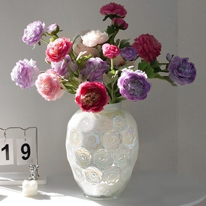 新中式浮雕摆件艺术瓶复古花瓶水晶玻璃客厅鲜花插花水培雪柳冬青