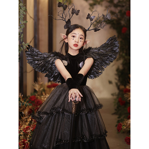 万圣节儿童服装女童cosplay女孩小恶魔吸血鬼2023公主舞会连衣裙
