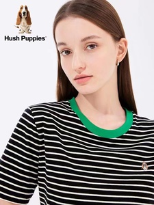 Hush Puppies暇步士女装2023夏季休闲复古条纹百搭短袖T恤女