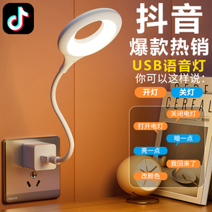 柔光人工语音控制小夜灯智能USB插电台灯卧室LED声控灯感应床头灯