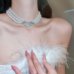法式巴洛克白色多层珍珠项链配饰女锁骨链颈链轻奢小众高级感新款
