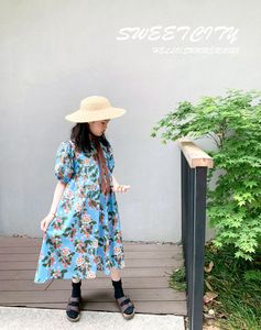 sweetcity原创独家 2023夏季新品女童韩版唯美复古花朵短袖连衣裙