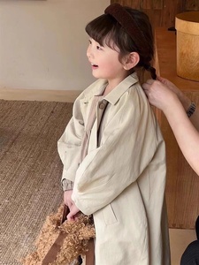 韩版男童女童风衣外套春秋装宝宝儿童装气质洋气春季百搭长款大衣