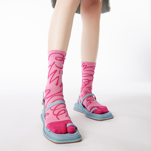 上森分趾袜春秋款女袜子彩色个性立体涂鸦五指袜粉色二趾袜无骨袜