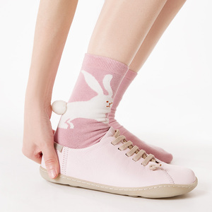 上森彩色兔年袜子春季薄款堆堆袜女中筒袜男士粉色长袜潮卡通棉袜