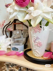 优质陶瓷花瓶蜻蜓牵牛手绘Lenox高档装饰摆件鲜花芍药康乃馨