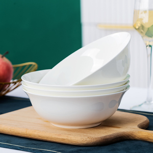 陶瓷吃面碗中式大号汤碗套装简约骨瓷餐具家用创意纯白色菜碗