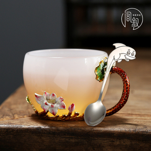 珐琅彩琉璃水杯女士创意花茶咖啡杯主人茶杯泡茶杯子水晶玻璃小杯