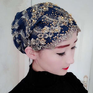 穆斯林纱巾新款帽子2023方便套头回族女士盖头金丝羽毛钉珠包头帽