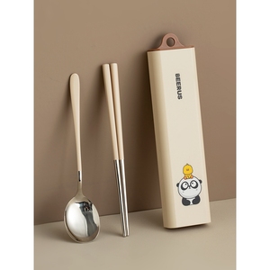 乐扣乐扣可爱便携餐具学生专用筷勺套装304不锈钢筷子勺子餐具盒