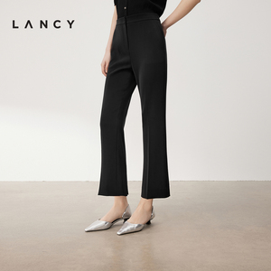 LANCY/朗姿2024夏季新款黑色微喇小脚西装裤垂感显瘦九分裤子女