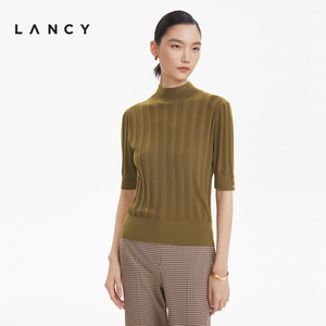 LANCY/朗姿羊毛打底衫2022秋季新款小立领套头针织衫通勤女士毛衣