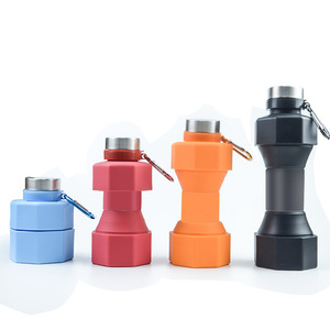 便携式大容量运动硅胶水壶创意可折叠健身哑铃水杯户外水瓶伸缩杯