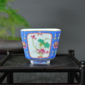 茶具景德镇陶瓷主人方形珐琅彩茶杯开窗梅兰竹菊茗杯异形家用客杯