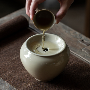 中式复古草木灰茶洗水盂家用带盖建水水洗功夫茶具配件用品茶渣斗