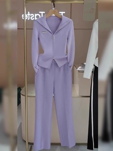 LILY MOST紫色休闲运动套装女春秋2024时尚洋气卫衣阔腿裤两件套