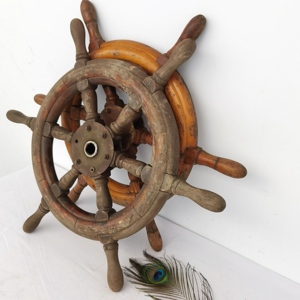 老物件老船木船方向盘复古装饰挂件实木舵轮收藏影视道具摆件