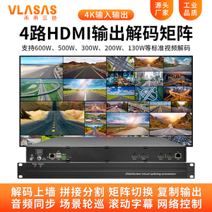 2/3/4路网络高清监控视频解码器onvif拼接屏HDMI数字矩阵切换分割