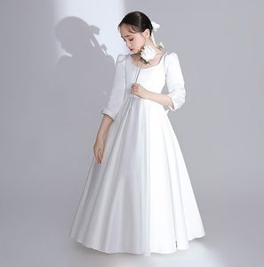 女童礼服白色洋气公主裙儿童钢琴演出服花童高端主持人长款晚礼服