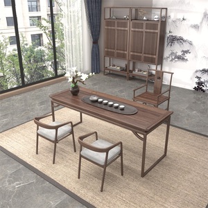 新中式乌金木全实木茶桌椅组合现代办公室茶台茶几茶室工夫茶家具