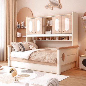 全实木大储物衣柜床一体组合床小户型家用卧室小女孩公主床儿童床