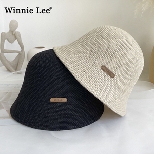 Winnie Lee渔夫帽春夏棉麻针织帽子薄款盆帽遮阳帽百搭防晒水桶帽