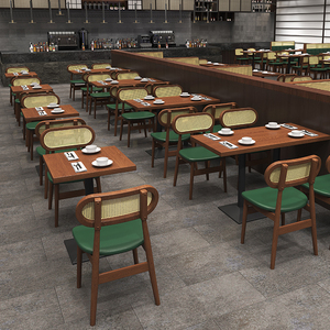 餐饮店桌椅组合实木编藤商用网红复古主题专用休闲东南亚泰式家具