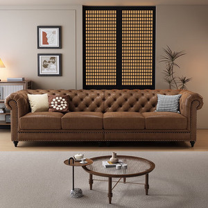 新款美美式轻奢沙发现代真皮沙发客厅家具现代简约皮艺直排沙发