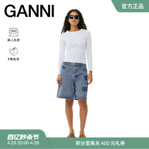 【春夏新款】GANNI女装 蓝灰色蝴蝶logo印花牛仔裤短裤 J1435566