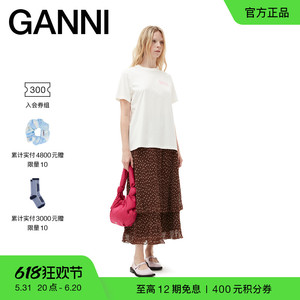 【热销补货】GANNI女装 字母印花白色圆领宽松短袖T恤衫 T3432135