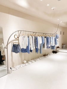 简约韩版服装店不锈钢拉丝银挂衣服架子创意落地式靠墙展示架组合